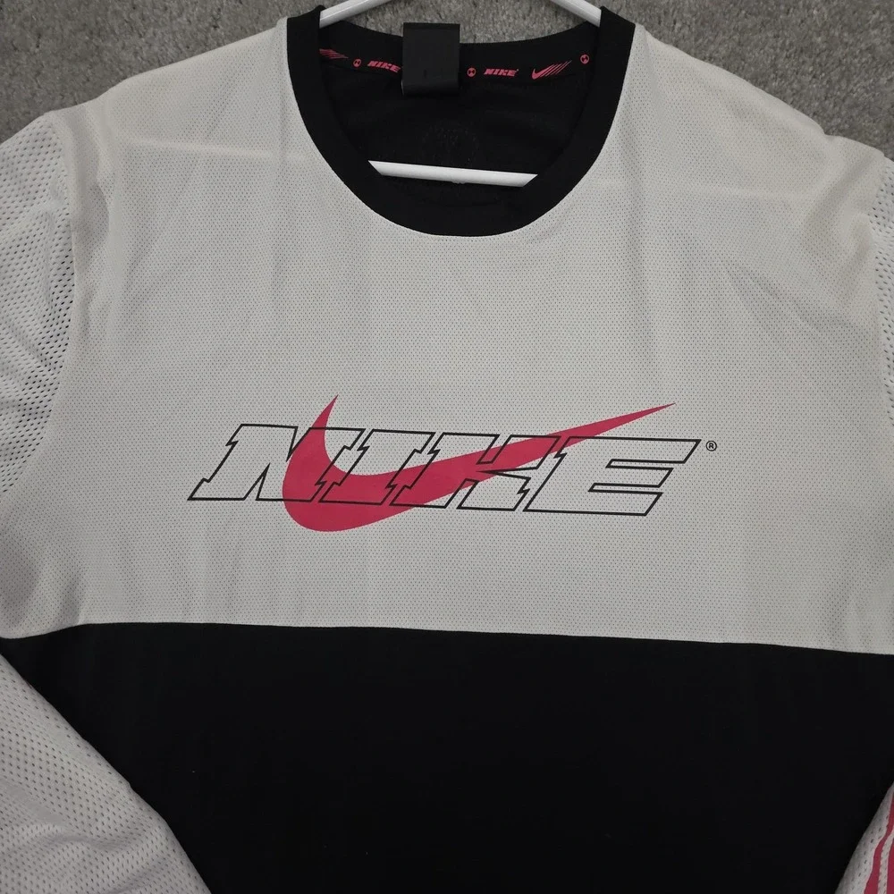Vintage Nike Dri-Fit Shirt Mens 2XL Black White Y2K Swoosh‎ Just Do It Spellout